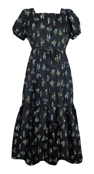 画像1: フラワーモチーフオーガンジーワンピース BLACK (1)