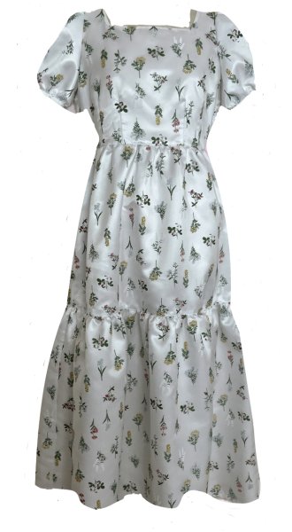 画像1: フラワーモチーフオーガンジーワンピース WHITE (1)